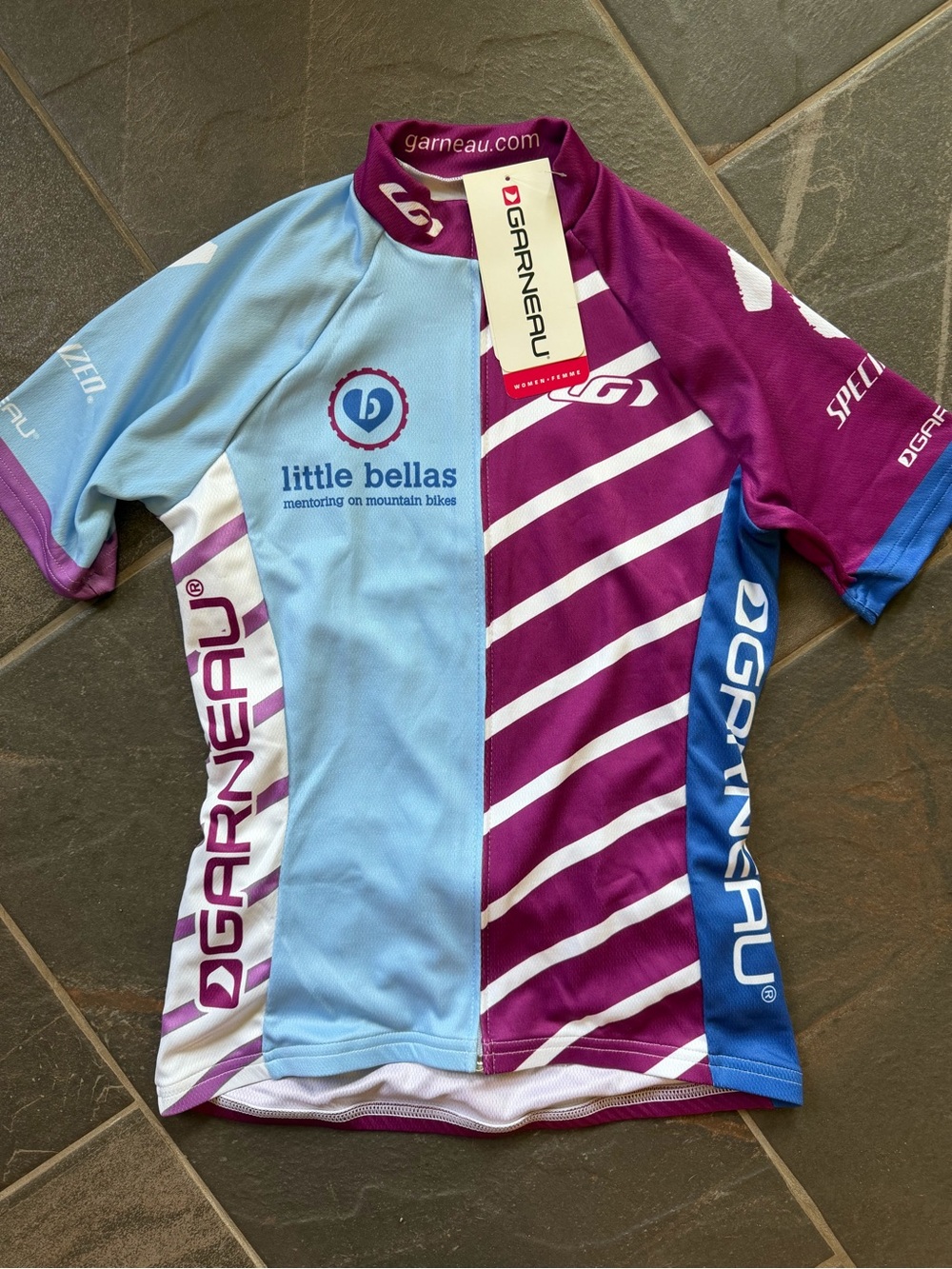 Garneau Little Bellas Women's Short-Sleeve Cycling Jersey in Light Blue & Purple